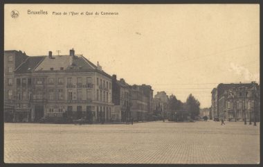 Square Sainctelette in Brussels (Quai du Commerce at the corner of Boulevard d’Anvers on the left], postcard, 1930–1934 / published by Nels. City Archives, Brussels, inv. W-9446. Photo credit:
